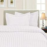 Wrinkle & Fade Resistant 1500 Thread Count - Damask Stripes Egyptian Quality Luxurious Silky Soft 3Pc Duvet Cover Set King/Cal-King White
