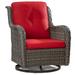 MeetLeisure 1 Pieces Outdoor Patio Furniture Wicker Swivel Chair with Cushions for Backyard Red