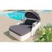 Wicker Outdoor Chaise Lounge Day Bed with Gray Cushions Adjustable Canopy White