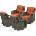 MeetLeisure 4 Pieces Outdoor Patio Furniture Wicker Swivel Chair with Cushions for Backyard Orange