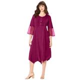 Plus Size Women's Embroidered Acid-Wash Boho Dress by Roaman's in Berry Twist (Size 32 W)