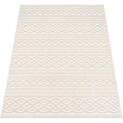 Teppich PACO HOME "Cotton 231", beige (creme), B:60cm H:10mm L:110cm, Polypropylen, Teppiche, Uni-Farben, Hoch-Tief Effekt, boho, In- und Outdoor geeignet Image