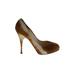 Brian Atwood Heels: Pumps Stilleto Cocktail Party Tan Print Shoes - Women's Size 40 - Round Toe
