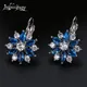 Glänzende Delicate Blau Zirkon Blume Stud Ohrringe für Frauen mit AAA + Zirkonia Silber Farbe Studs