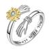 You Are My Sunshine Daisy Flower Open Ring|Sunflower Initial Spinner Ring|Adjustable Thumb Rings Sterling Silver Flower Fidget Ring Sterling Silver for Girl Women