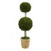 Nearly Natural 4 in. Preserved Boxwood Double Ball Topiary Tree in Planter - Green