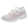 ZIZOCWA Summer Women Mesh Walking Shoes Colorful Knitted Stretch Cloth Breathable Lightweight Soft Sole Casual Shoes for Running Tennis White Size38
