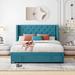 Queen Size Velvet Upholstered Storage Bed with Wingback Headboard