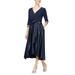 Tea Length Party Dress With Satin Skirt - Blue - Alex Evenings Dresses