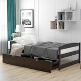 Twin Platform Bed with 2 Drawers, Wood Storage Daybed