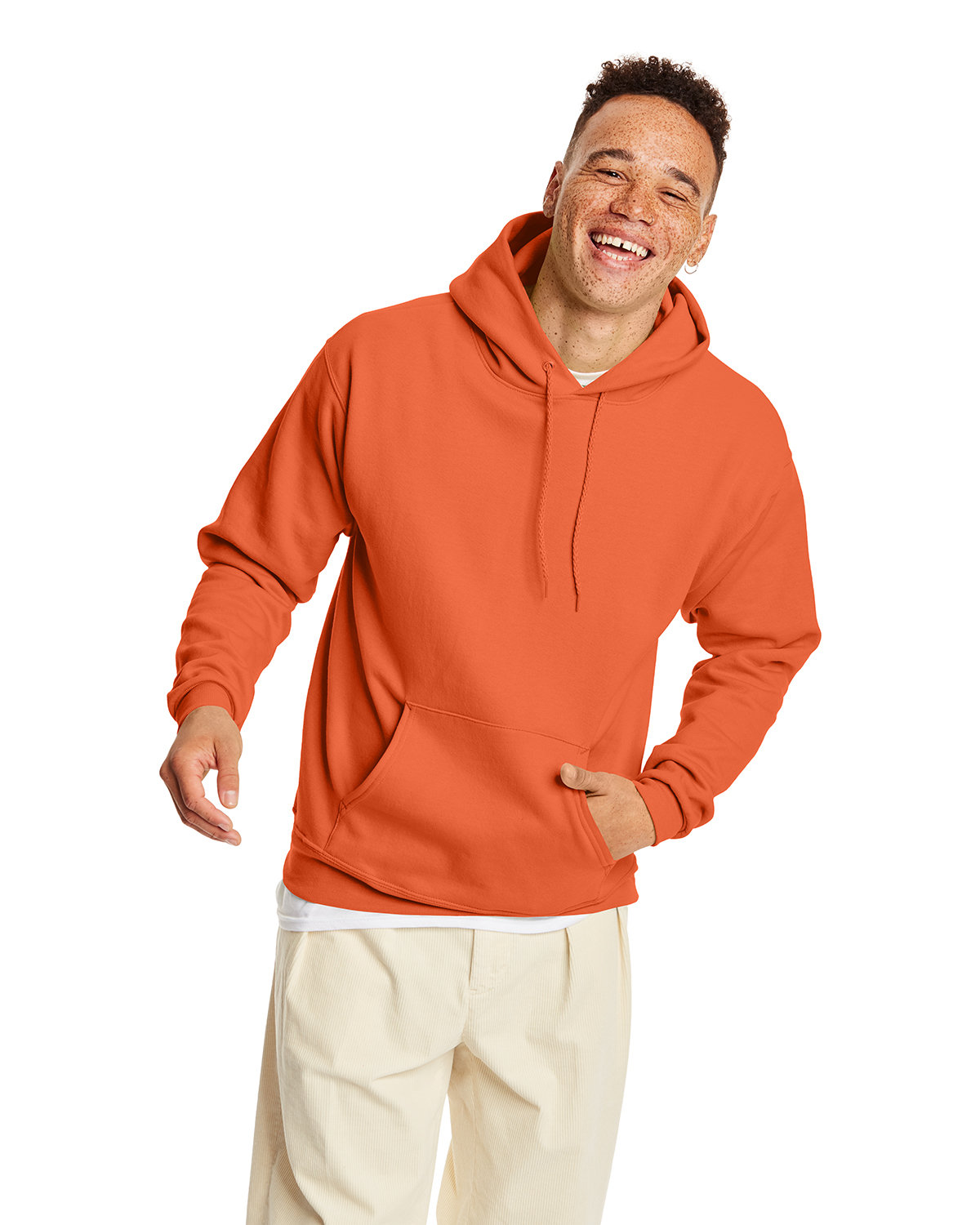 Hanes P170 Ecosmart 50/50 Pullover Hooded Sweatshirt in Texas Orange size Medium | Cotton Polyester
