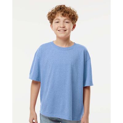 M&O MO4850 Youth Gold Soft Touch T-Shirt in Light Blue Heather size XS | Cotton 4850