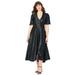 Plus Size Women's Faux-Wrap Satin Dress by Roaman's in Black (Size 26 W)