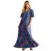 Plus Size Women's Flutter-Sleeve Crinkle Dress by Roaman's in Teal Flowy Batik (Size 14/16)