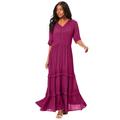 Plus Size Women's Lace Crinkle Maxi Dress by Roaman's in Berry Twist Lace (Size 30/32)