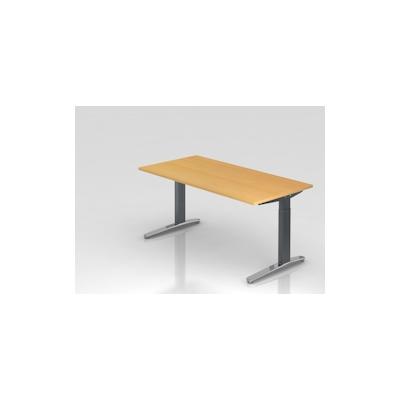 PROREGAL Schreibtisch Mika | Buche | Graues Gestell poliert | BxT 160x80cm | Arbeitshöhe 65-85cm | höhenjustierbar, 1cm Raster | C-Fuß-Gestell