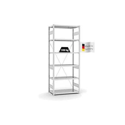 PROREGAL Fachbodenregal Stecksystem | Grundregal | HxBxT 250x100x50cm | 6 Ebenen | Fachlast 330 kg | Einseitig nutzbar | Lichtgrau Image