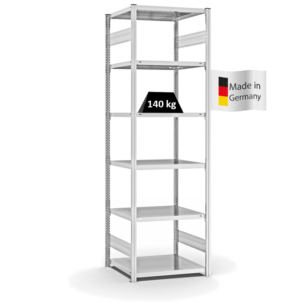 PROREGAL Fachbodenregal Stecksystem | Grundregal | HxBxT 250x75x60cm | 6 Ebenen | Fachlast 140 kg | Beidseitig nutzbar | Lichtgrau Image