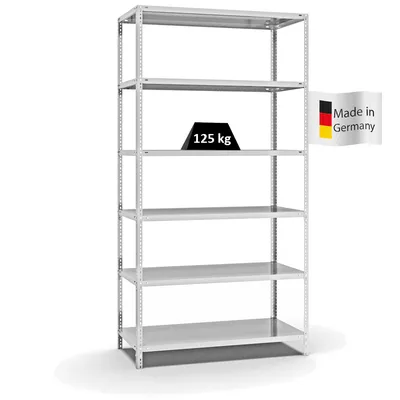 PROREGAL Fachbodenregal Schraubsystem | Grundregal | HxBxT 250x130x60cm | 6 Ebenen | Fachlast 125 kg | Beidseitig nutzbar | Lichtgrau Image