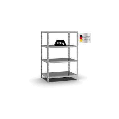 PROREGAL Fachbodenregal Schraubsystem | Grundregal | HxBxT 150x100x60cm | 4 Ebenen | Fachlast 125 kg | Beidseitig nutzbar | Verzinkt Image