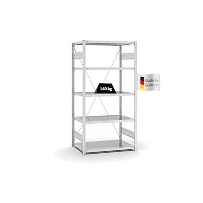 PROREGAL Fachbodenregal Stecksystem | Grundregal | HxBxT 200x100x60cm | 5 Ebenen | Fachlast 140 kg | Einseitig nutzbar | Lichtgrau Image