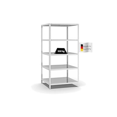 PROREGAL Fachbodenregal Schraubsystem | Grundregal | HxBxT 200x100x80cm | 5 Ebenen | Fachlast 350 kg | Beidseitig nutzbar | Lichtgrau Image