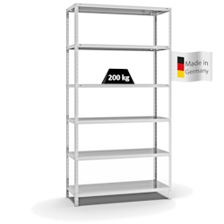 PROREGAL Fachbodenregal Schraubsystem | Grundregal | HxBxT 250x130x50cm | 6 Ebenen | Fachlast 200 kg | Beidseitig nutzbar | Lichtgrau Image