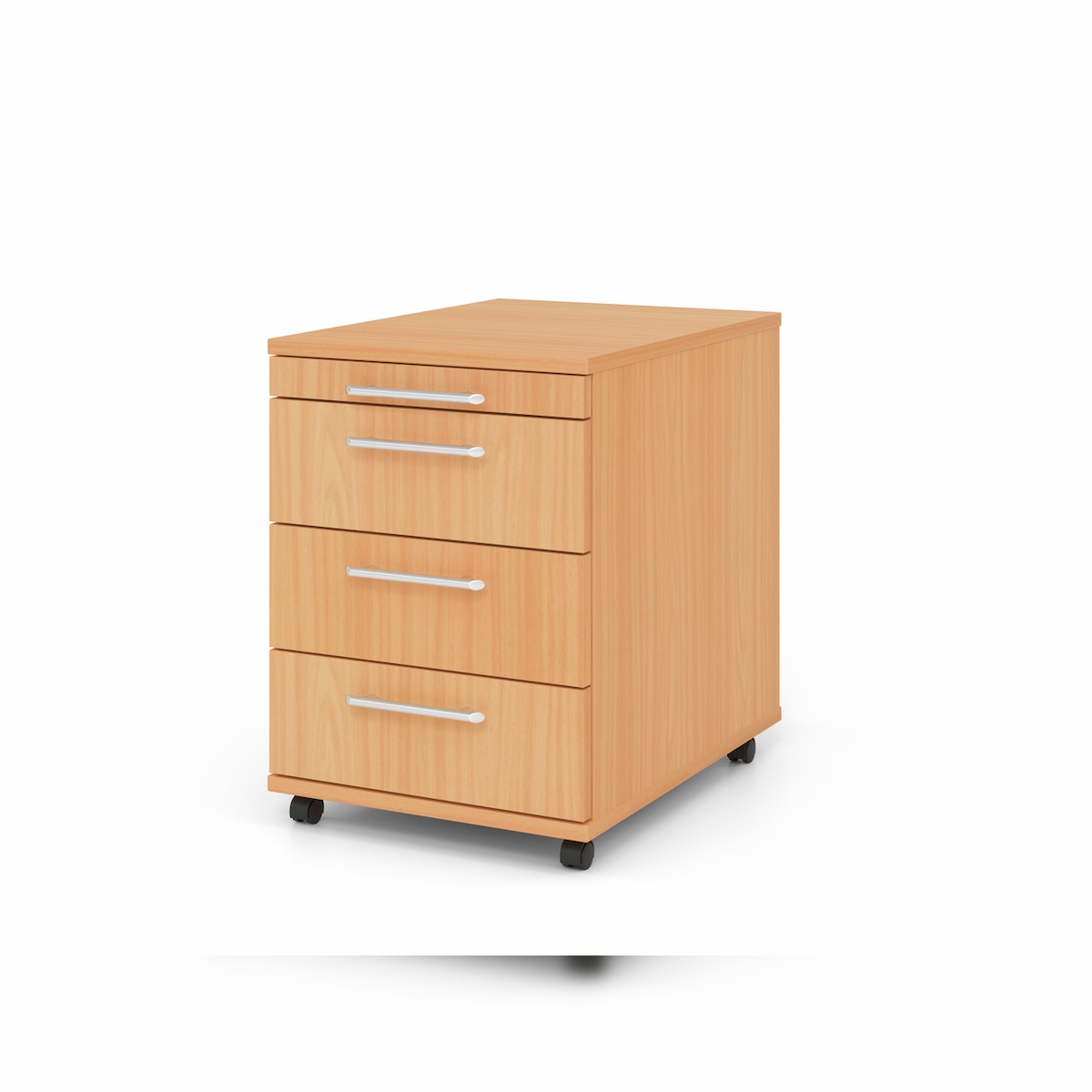 PROREGAL Rollcontainer Karri | Buche | HxBxT 59x42,8x58cm | Relinggriff | 3 Schübe | Kugelführung, Teilauszug Image