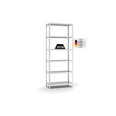 PROREGAL Fachbodenregal Schraubsystem | Grundregal | HxBxT 250x100x40cm | 6 Ebenen | Fachlast 125 kg | Beidseitig nutzbar | Lichtgrau Image