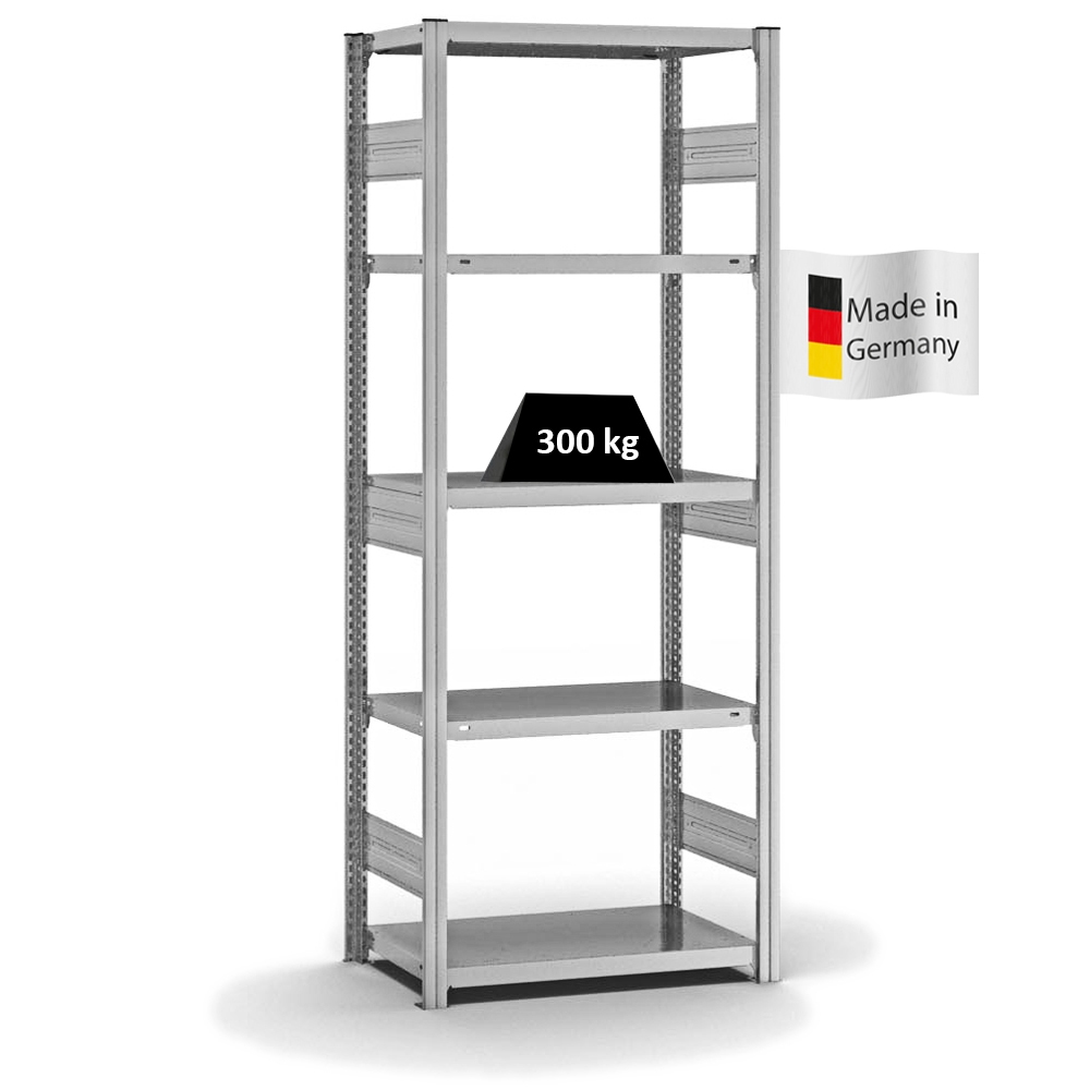 PROREGAL Fachbodenregal Stecksystem | Grundregal | HxBxT 200x75x40cm | 5 Ebenen | Fachlast 315 kg | Beidseitig nutzbar | Verzinkt Image
