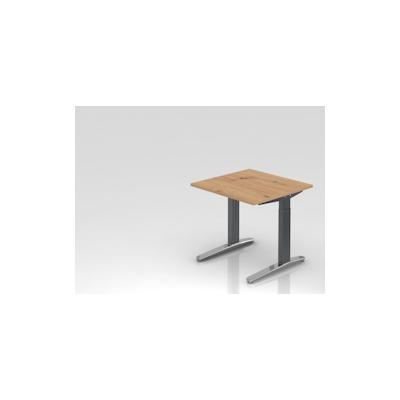 PROREGAL Schreibtisch Mika | Asteiche | Graues Gestell poliert | BxT 80x80cm | Arbeitshöhe 65-85cm | höhenjustierbar, 1cm Raster | C-Fuß-Gestell Image