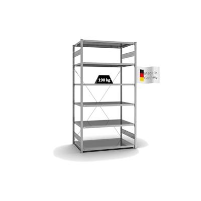 PROREGAL Fachbodenregal Stecksystem | Grundregal | HxBxT 250x130x80cm | 6 Ebenen | Fachlast 190 kg | Einseitig nutzbar | Verzinkt Image