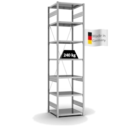 PROREGAL Fachbodenregal Stecksystem | Grundregal | HxBxT 300x75x60cm | 7 Ebenen | Fachlast 240 kg | Einseitig nutzbar | Verzinkt Image