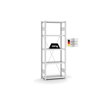 PROREGAL Fachbodenregal Stecksystem | Grundregal | HxBxT 200x75x30cm | 5 Ebenen | Fachlast 150 kg | Einseitig nutzbar | Lichtgrau Image