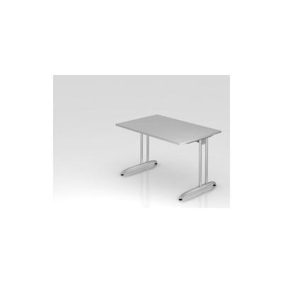 PROREGAL Schreibtisch Markku | Grau | BxT 120x80cm | Arbeitshöhe 72cm | höhenjustierbar 0-10 mm | C-Fuß-Gestell Silber | Bürotisch Image