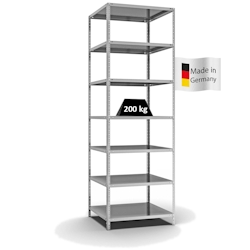 PROREGAL Fachbodenregal Schraubsystem | Grundregal | HxBxT 300x100x80cm | 7 Ebenen | Fachlast 200 kg | Beidseitig nutzbar | Verzinkt Image