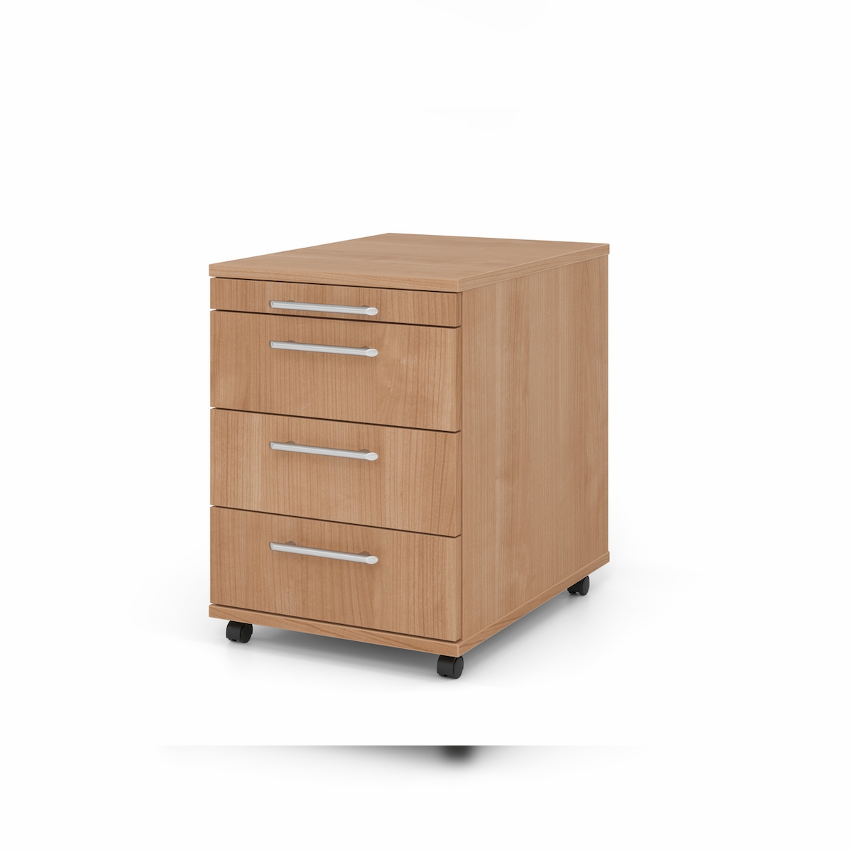 PROREGAL Rollcontainer Karri | Nussbaum | HxBxT 59x42,8x58cm | Relinggriff | 3 Schübe | Kugelführung, Teilauszug Image