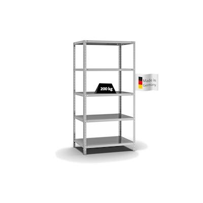 PROREGAL Fachbodenregal Schraubsystem | Grundregal | HxBxT 200x100x60cm | 5 Ebenen | Fachlast 200 kg | Beidseitig nutzbar | Verzinkt Image