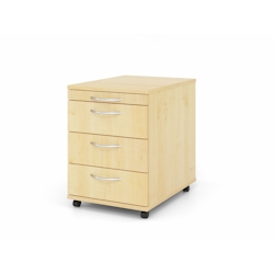 PROREGAL Rollcontainer Karri | Ahorn | HxBxT 59x42,8x58cm | Bogengriff | 3 Schübe | Kugelführung, Teilauszug Image