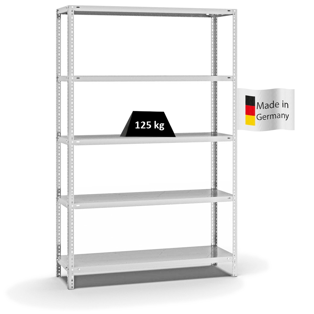 PROREGAL Fachbodenregal Schraubsystem | Grundregal | HxBxT 200x130x40cm | 5 Ebenen | Fachlast 125 kg | Beidseitig nutzbar | Lichtgrau Image