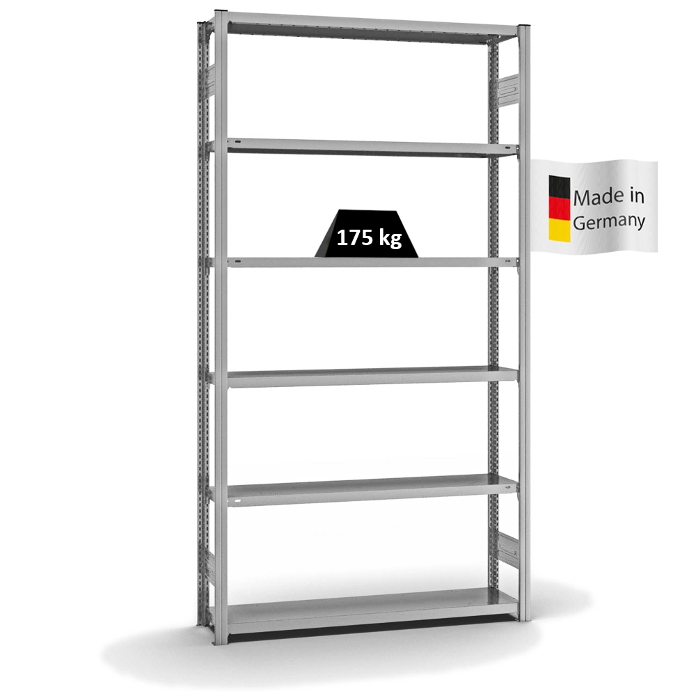 PROREGAL Fachbodenregal Stecksystem | Grundregal | HxBxT 250x130x30cm | 6 Ebenen | Fachlast 175 kg | Beidseitig nutzbar | Verzinkt Image