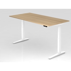 PROREGAL Sitz-Steh-Schreibtisch Pekka | Eiche | Weißes GestellBxT 200x100cm | Höhe 65-130cm | elektrisch stufenlos höhenverstellbar | C-Fuß Gestell Image