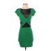 Topshop Casual Dress - Bodycon Crew Neck Short sleeves: Green Print Dresses - Women's Size 4