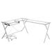 Inbox Zero Haxton L-Shape Desk Glass/Metal in White | 28 H x 62 W x 47 D in | Wayfair 2EF9473F15A047C49389052A8138DBFB