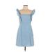 Jack by BB Dakota Casual Dress - A-Line Square Sleeveless: Blue Print Dresses - Women's Size 6