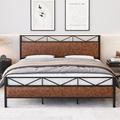 17 Stories Bed Frame w/ Rustic Leather Headboard & Footboard Upholstered/Genuine Leather in Brown | 43.3 H x 83.1 W x 78 D in | Wayfair
