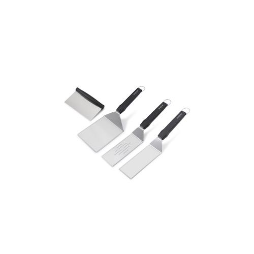 CHEFGASTRO BBQ Grillspachtel Plancha-Set, 4-teilig | 3 Grillspachtel & 1 Grillschaber | Edelstahl, Kunststoff