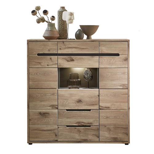 Esszimmer Highboard Holzoptik in Wildeichefarben LED Beleuchtung