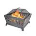 25.9" Square Outside Fire Pit Black Iron Fire Pit with Lid Cover & Metal Frame, Upland Charcoal Fire Pit for Garden, Backyard