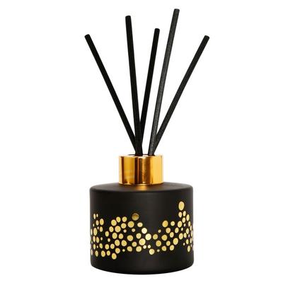 Black Bottle Reed Diffuser with Gold Spotted Design, English Pear & Freesia